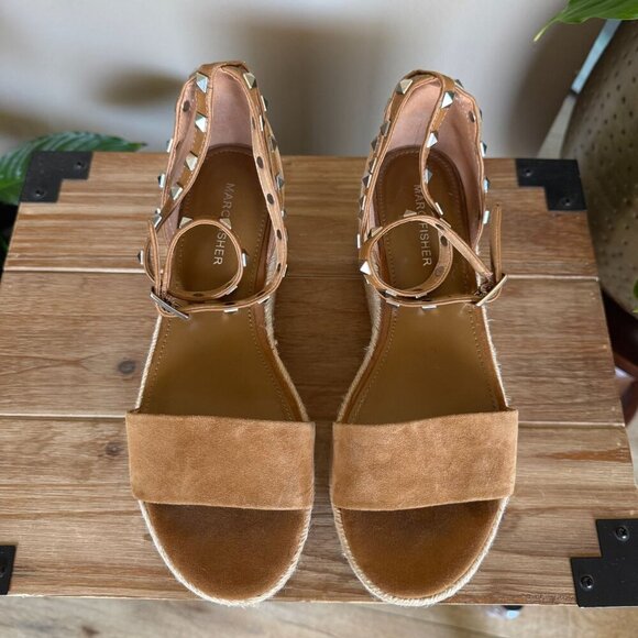 MARC FISHER Jazlyn Silver Studded Ankle Strap Espadrille Wedge Sandals Size 7.5 - Picture 4 of 14